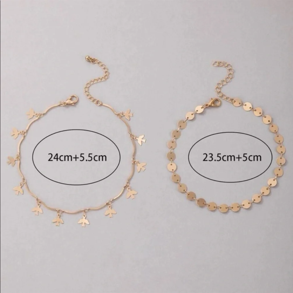 Gold Tone Disk and Bird Anklets - Picture 4 of 4